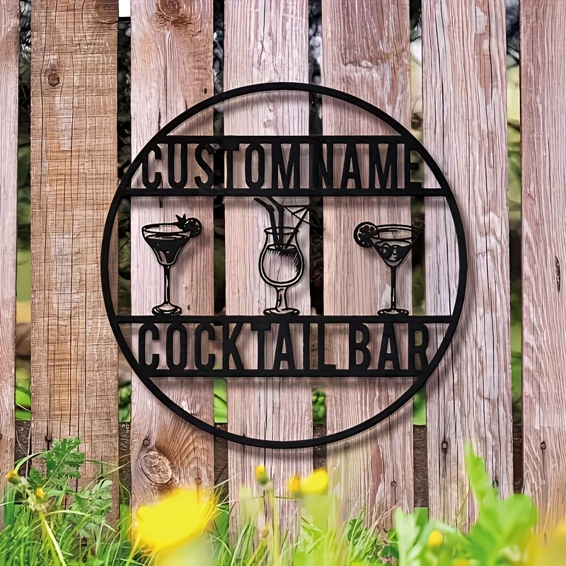 Home Bar Cafe - Personalisiertes Cocktailbar-Schild, Bohemian-Stil Metall-Wanddekoration mit Martini-Gläsern,