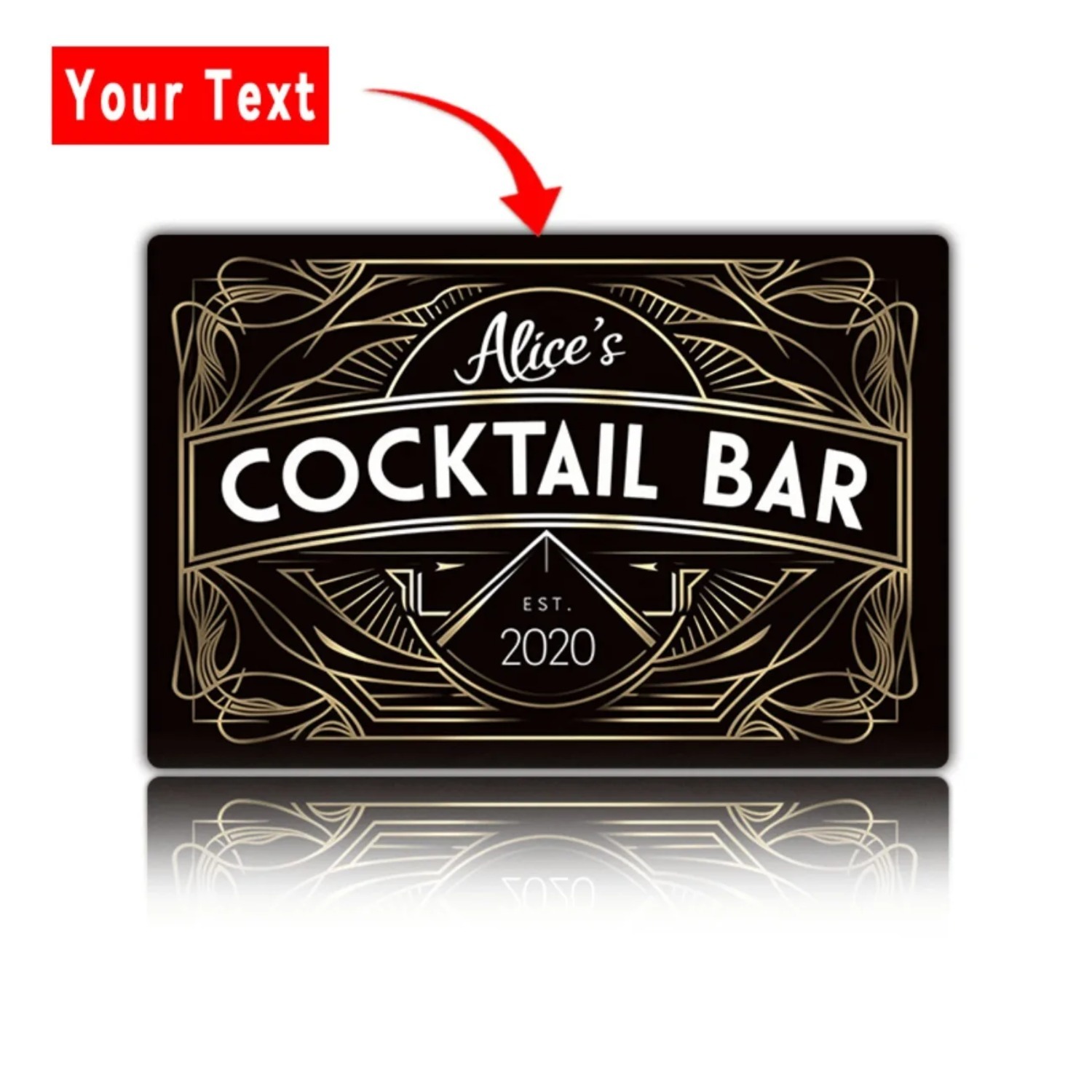 Home Bar Signs - Personalisiertes Art-Deco-Metallschild mit individuellem Namenstext, Dekoration
