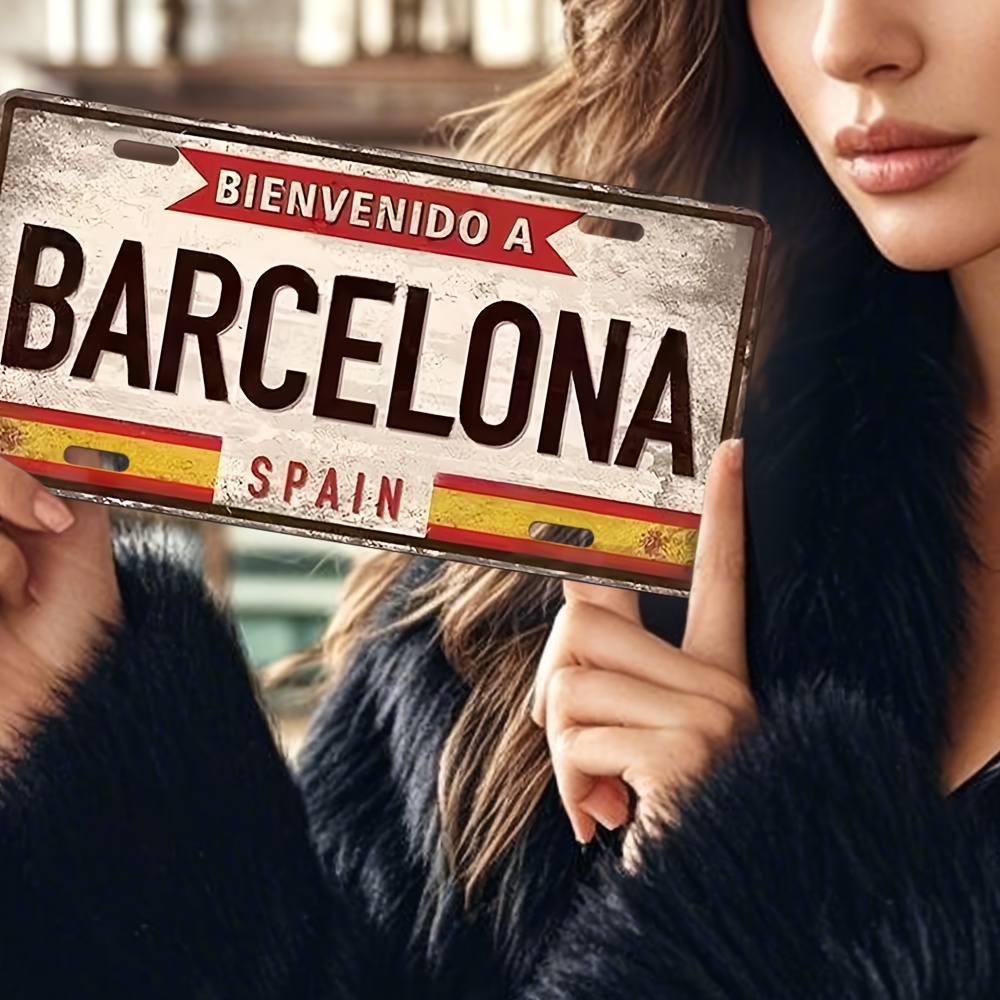 Vintage-Metallschild „Willkomm – Home Barcelona Bewertung und Preis